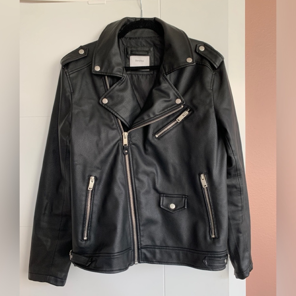 Black Bershka Vegan Leather Jacket - Men’s Medium